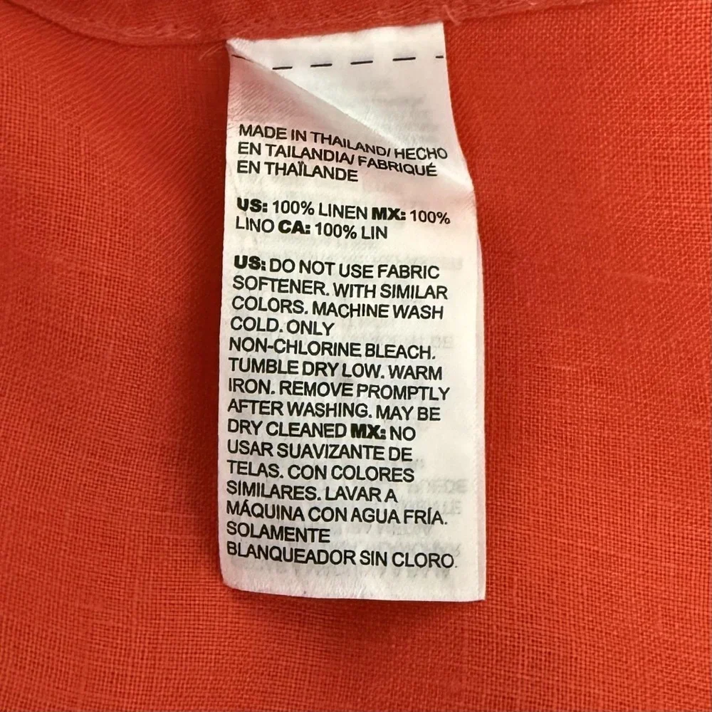 Chicos Top Women's 8 Orange 100% Linen Casual Career Capsule Button Up Shirt - Picture 6 of 10